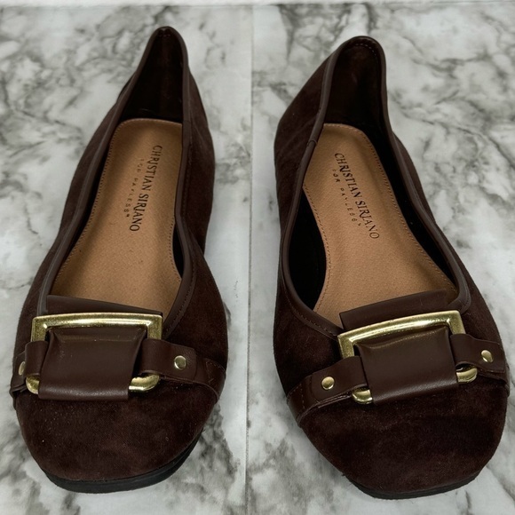 Christian Siriano for Payless Daphne Brown‎ Faux Leather Buckle Flats- Sz 6 - Picture 2 of 10